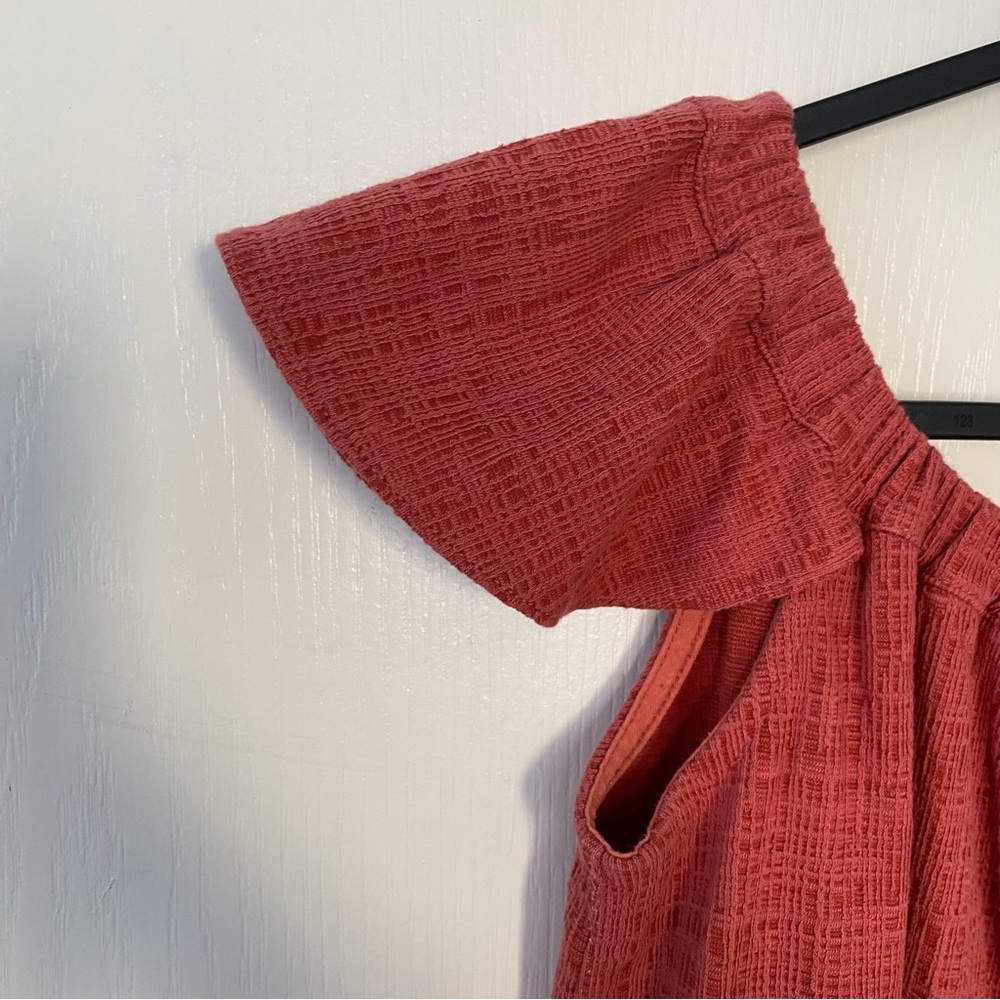 Madewell Red Texture Thread Button Front Ruffle Off-the-Shoulder Mini Dress XS - Picture 7 of 14